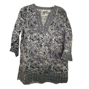 Sigrid Olsen Pure Linen Tunic Top S Blue White Paisley Beachy‎ Coastal